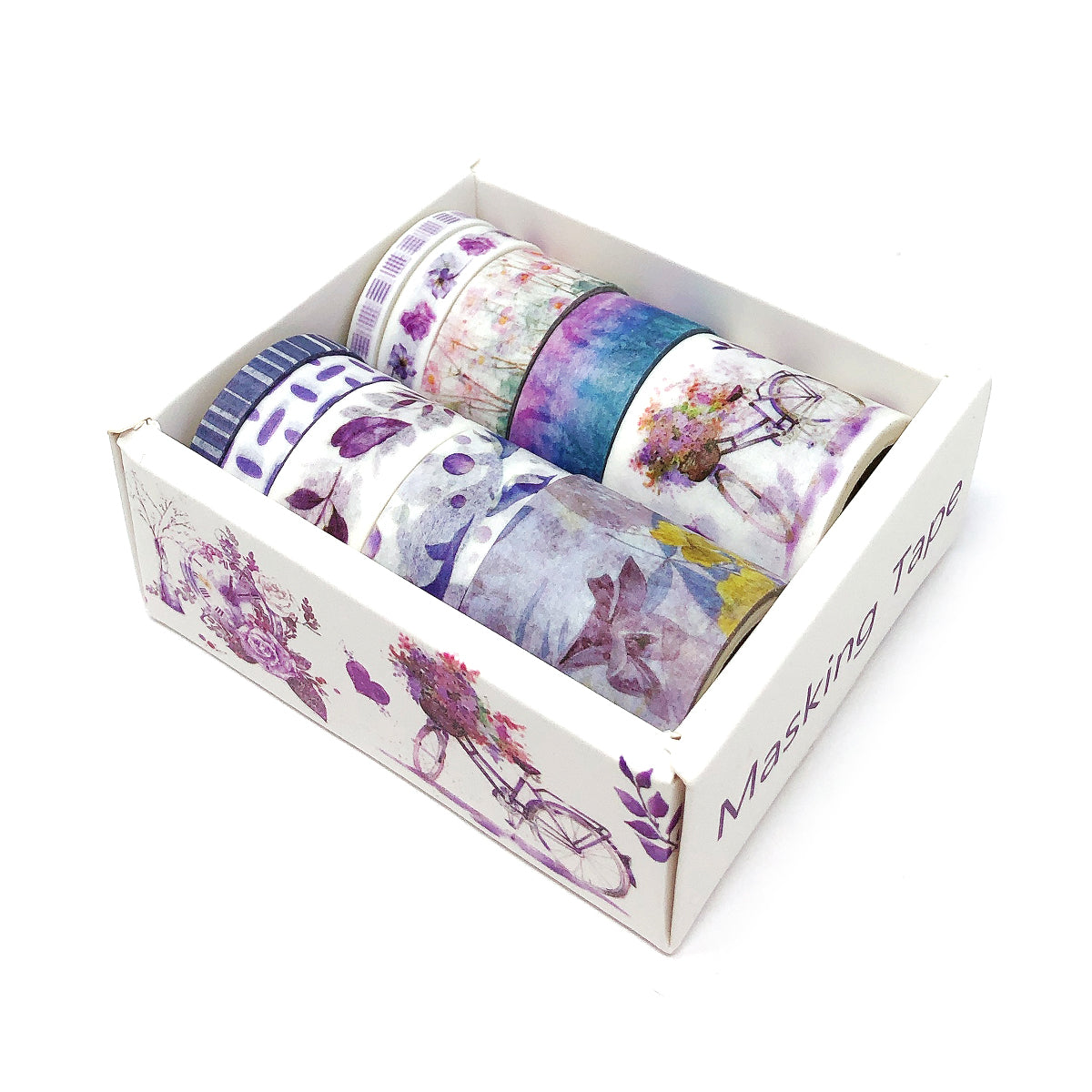 Wrapables Decorative Washi Tape Box Set (10 Rolls), Teal & Purple