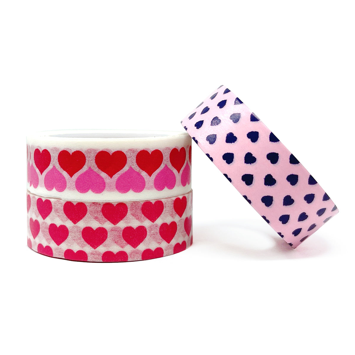 WASHI TAPE 15/15mm set of 2 - HEART & BOW PINK/WHITE set + silver