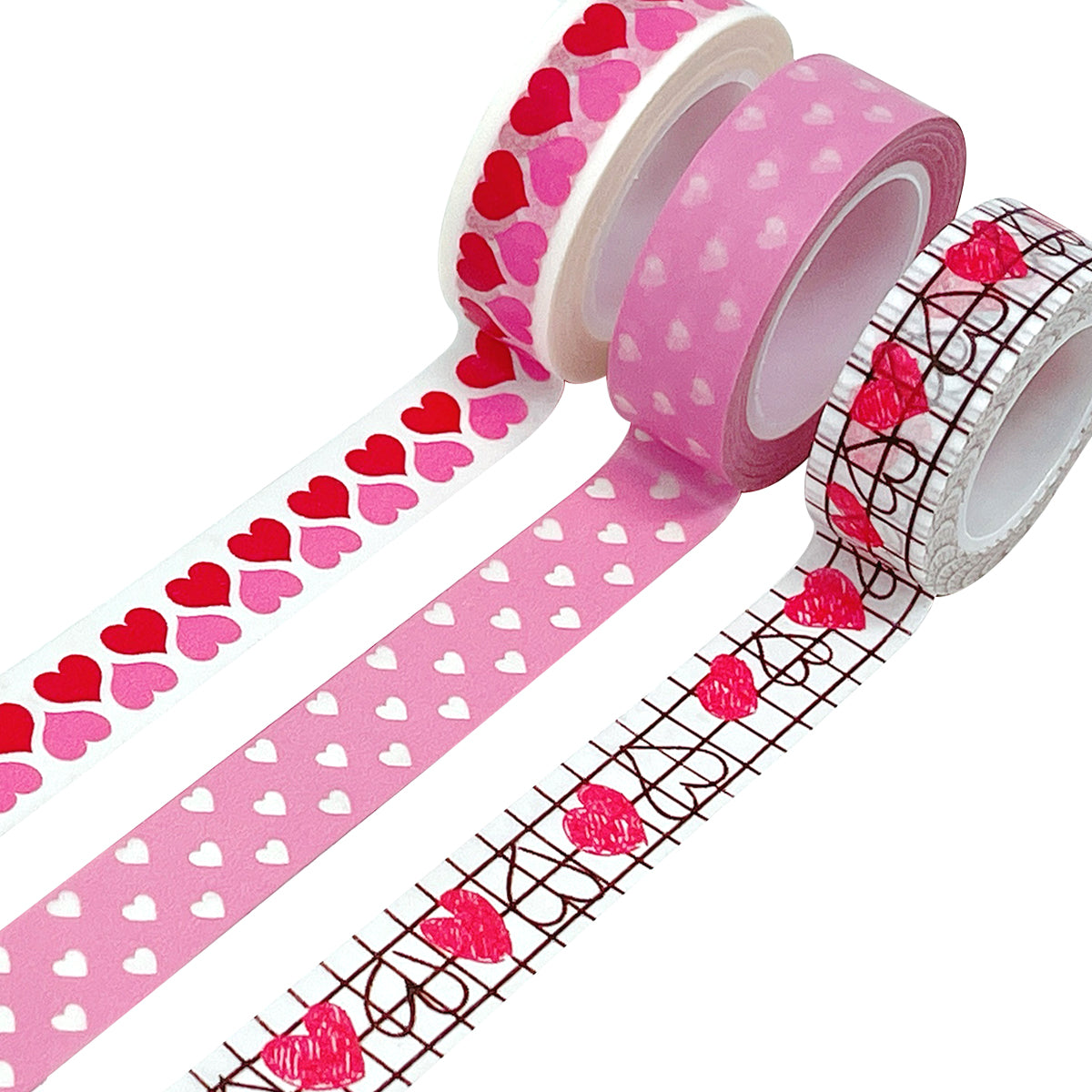 Wrapables Masking Tape Washi Tapes Valentine Hearts Washi Tape Set of 3