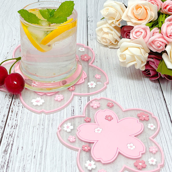 Wrapables Cherry Blossom Coasters for Cups and Drinks (Set of 2)