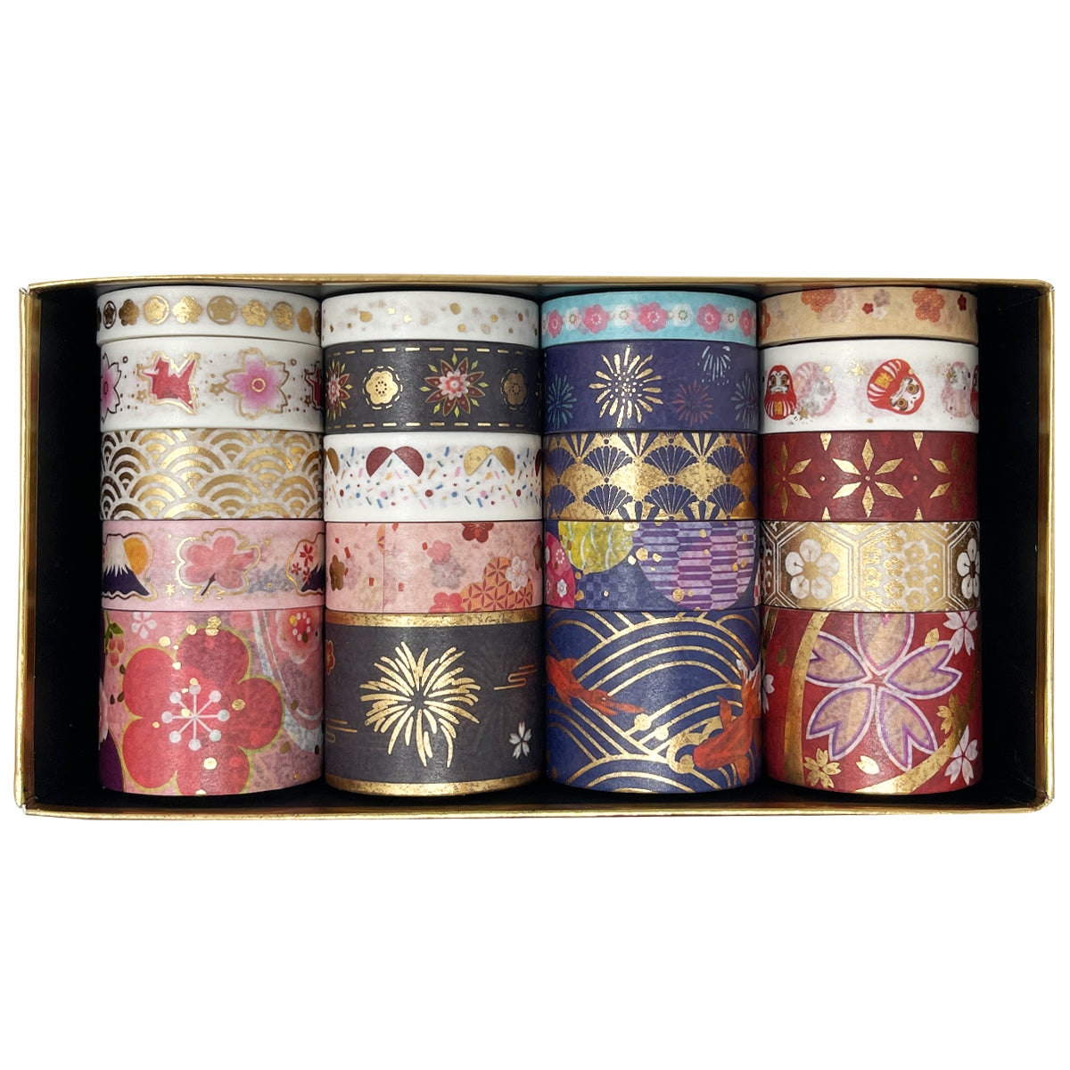 Wrapables Elegant Gold Foil Washi Tape Box Set for Arts & Crafts, Scrapbooking, Stationery, Diary (12 Rolls) Playful Florets
