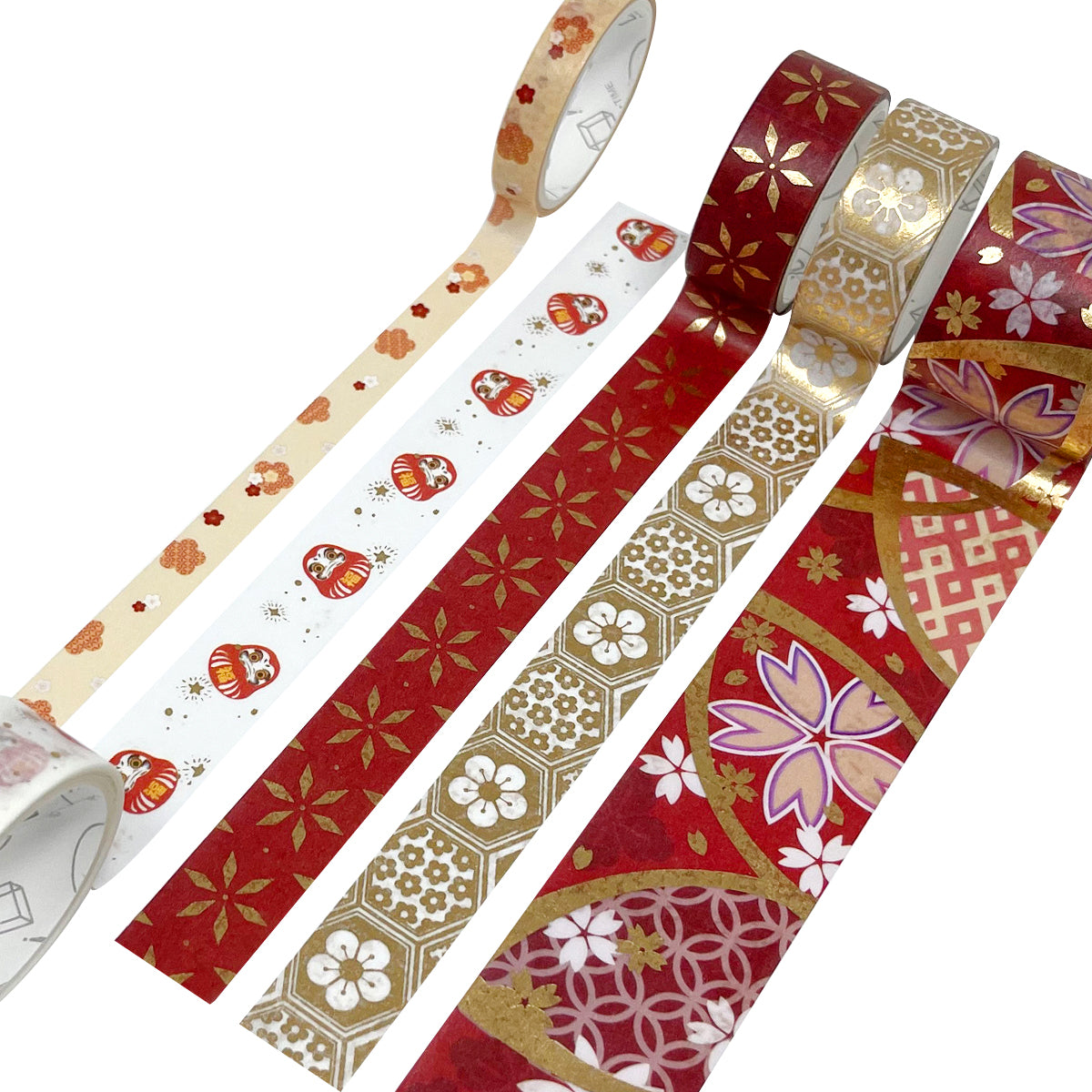 2 rolls - Skinny Washi Tape - Gold Foil Red & Green Christmas