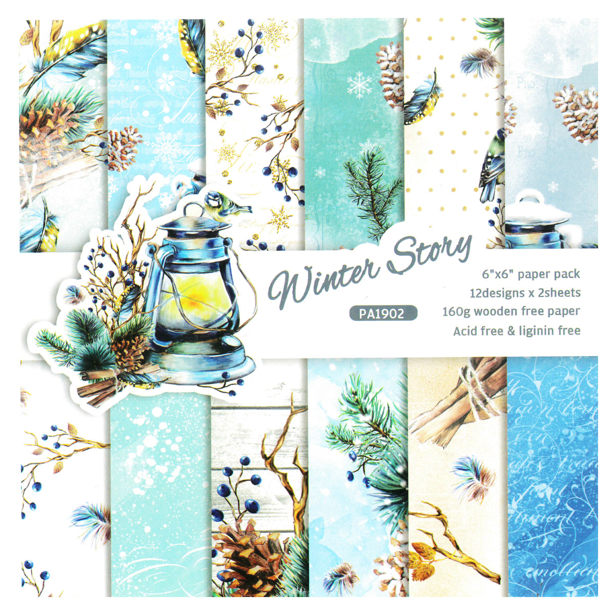 Wrapables 6x6 Decorative Single-Sided Scrapbook Paper for Arts & Crafts Projects, Scrapbooking, Card-Making, Snowy Winter Theme, Size: 24 Sheets