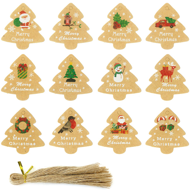 Wrapables Christmas Holiday Gift Tags/Kraft Hang Tags with Jute Strings for Gift-Wrapping, DIY, Arts & Crafts