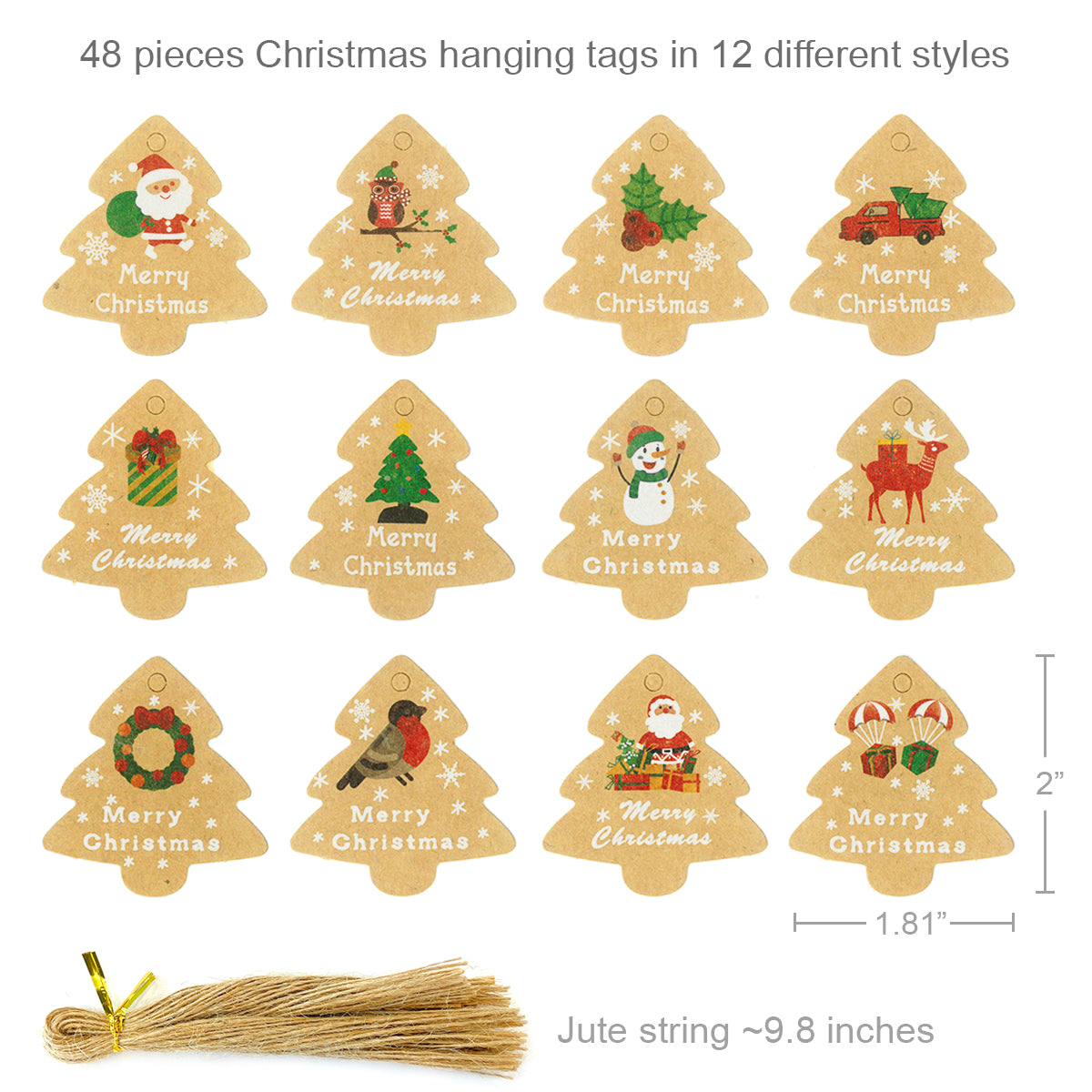 Wrapables Christmas Holiday Gift Tags/Kraft Hang Tags with Jute Strings for Gift-Wrapping, DIY, Arts & Crafts