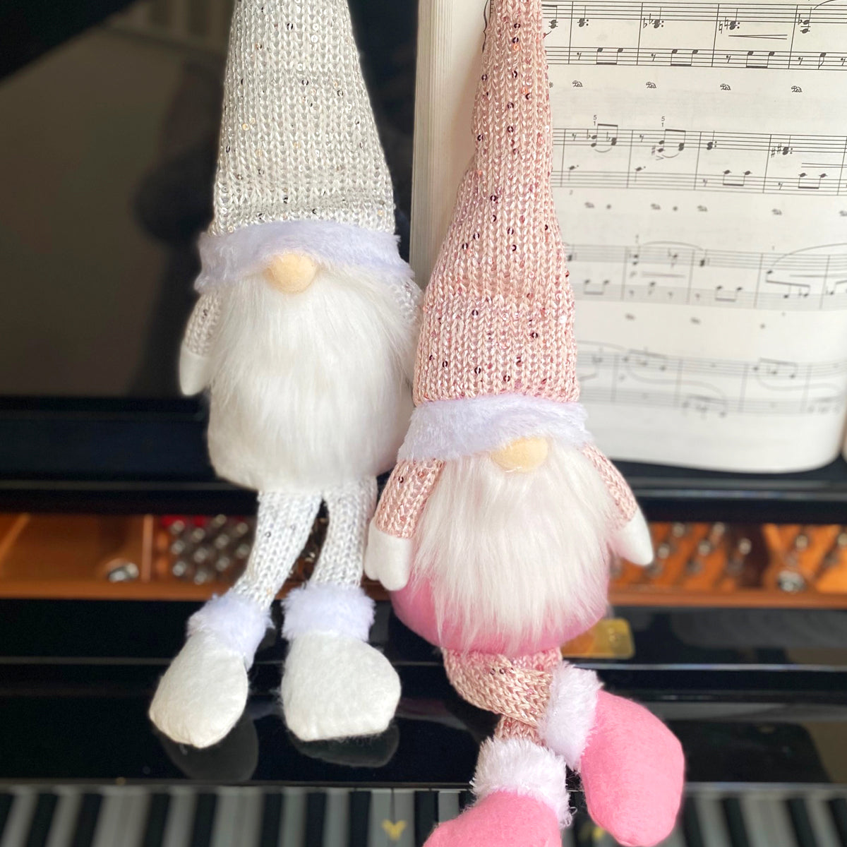 Wrapables Pink & White Sitting Gnome Dolls for Tabletop and Holiday Decorations (Set of 2)