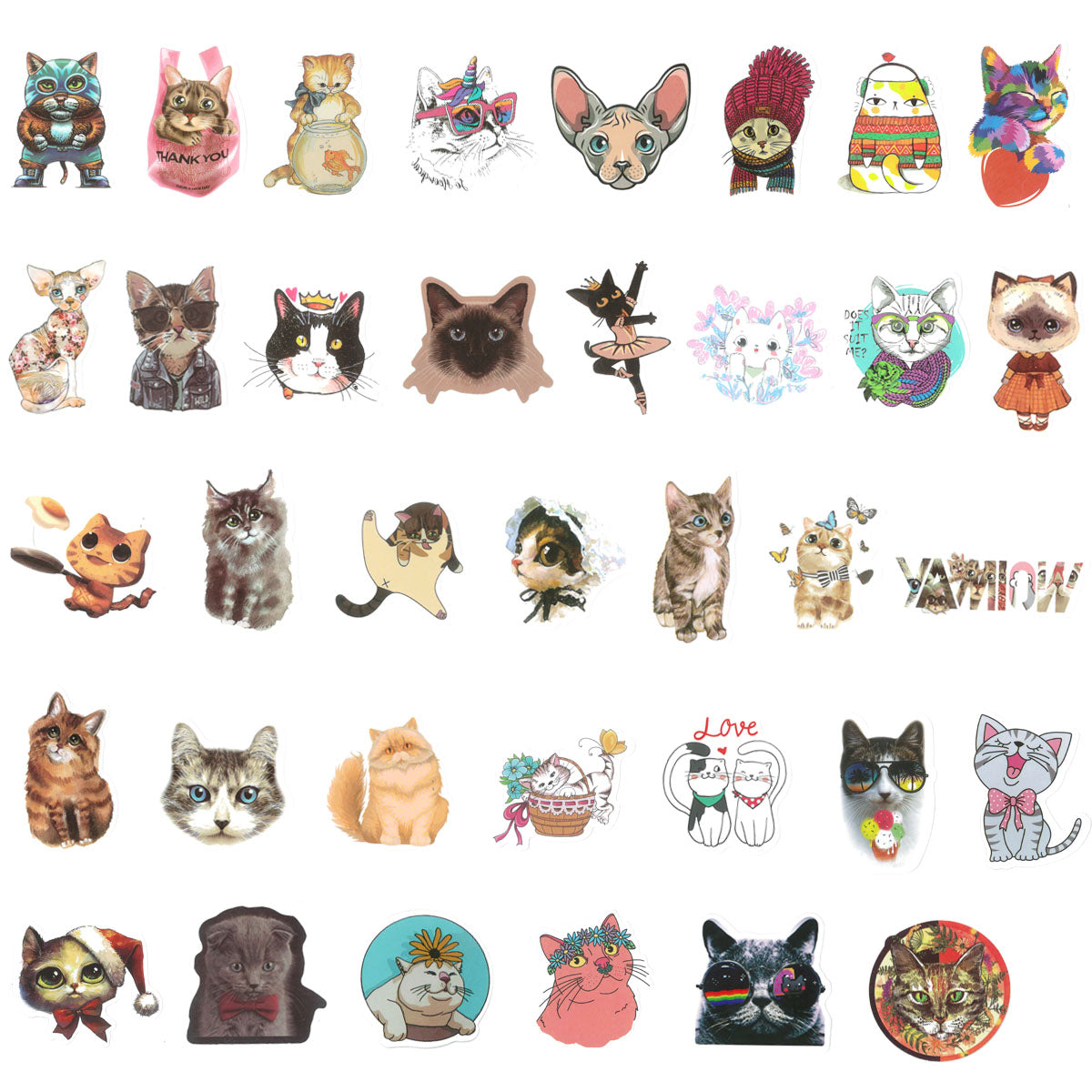 100 Pieces Cute Cartoon Vinyl Stickers Animal Aesthetic Sticker Decals