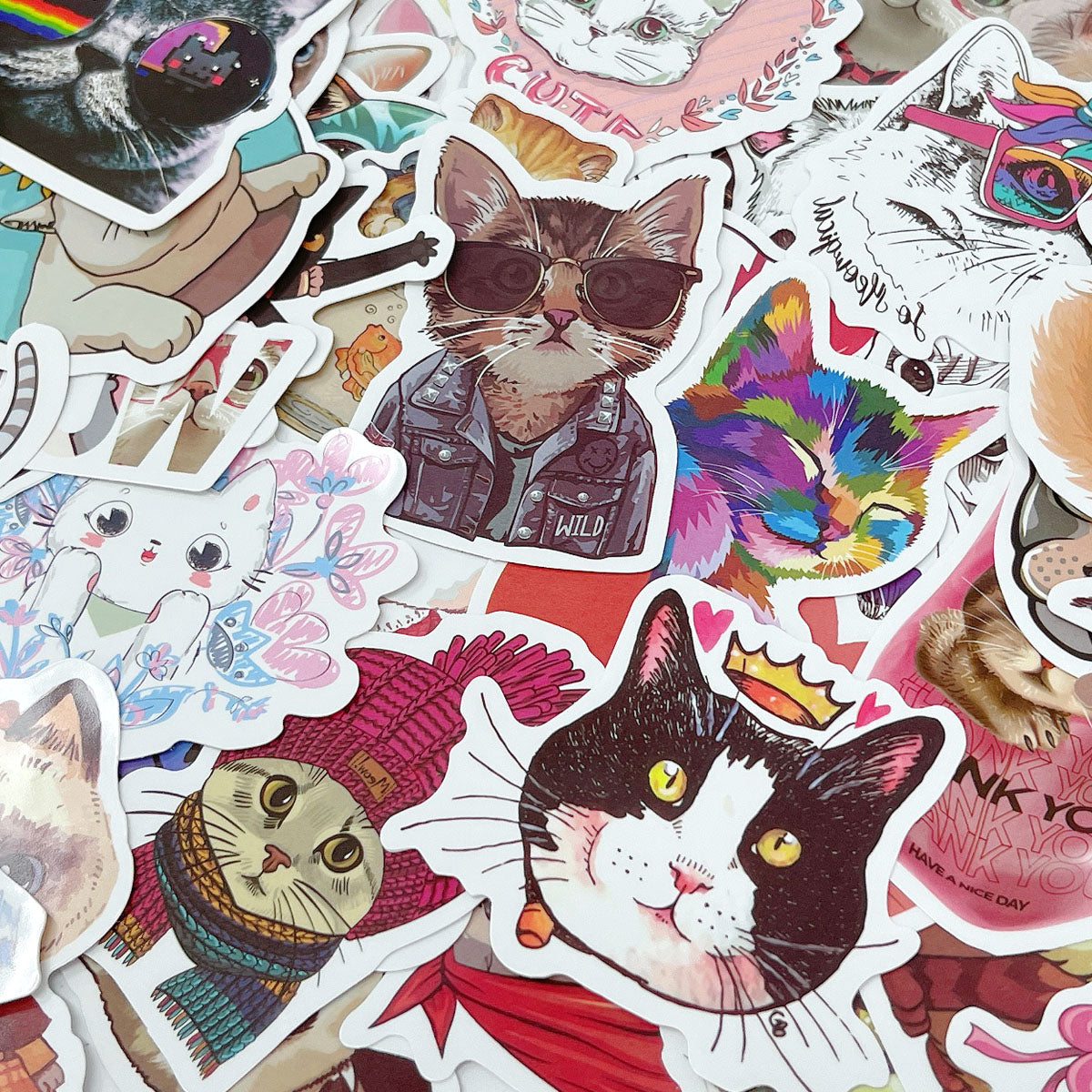 100pcs Cute Cat Stickers for Water Bottle Kitten Kitty Stickers Decals Cat Gifts for Adults Teens Kids Cat Items Decor