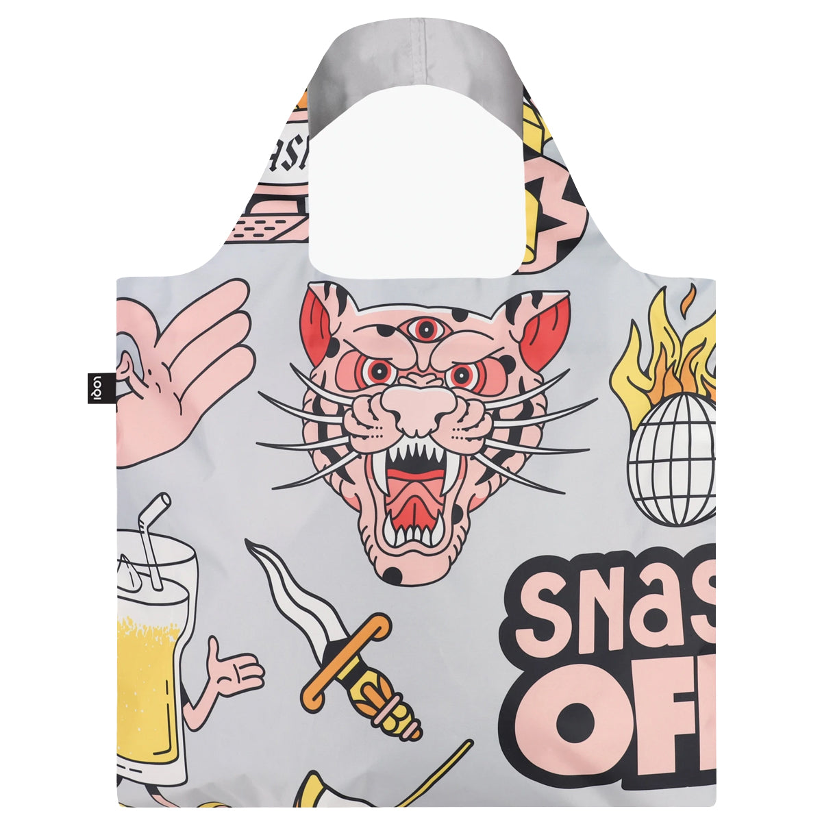 LOQI Artist Snask Tiger Snake Beer Grey Reusable Shopping Bag