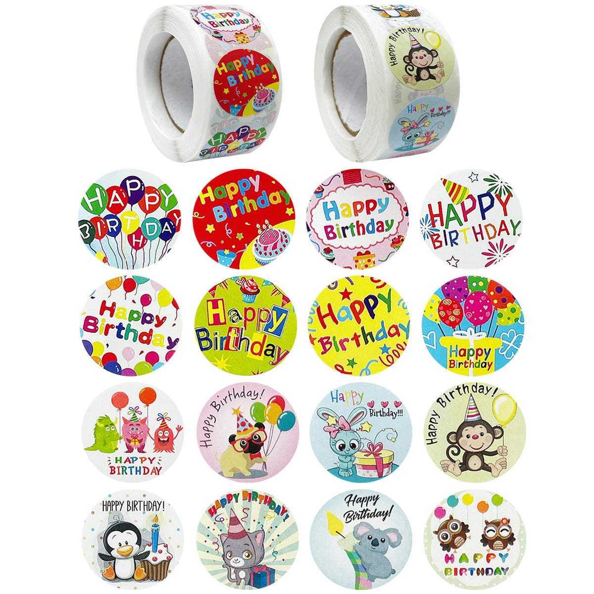 Wrapables 1 inch Reward, Birthday, Thank You Stickers for Teachers, Students, Classrooms, Party Favors, Gifts, Boxes & Bags (1000pcs) Happy Birthday
