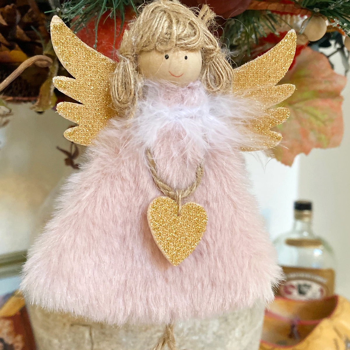 Wrapables Plush Christmas Angel Ornaments, Fairy Doll Hanging Tree Decorations (Set of 3), Pink Khaki White