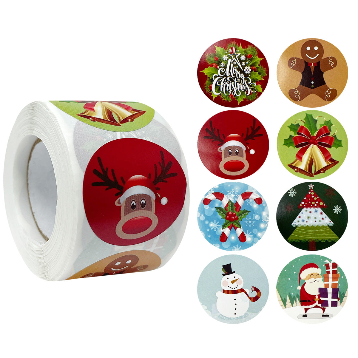 Wrapables Christmas Stickers Label Roll, Holiday Stickers for Sealing Cards, Envelopes, Gift Boxes, Festive Party Favors (500 Pcs) Reindeer & Santa