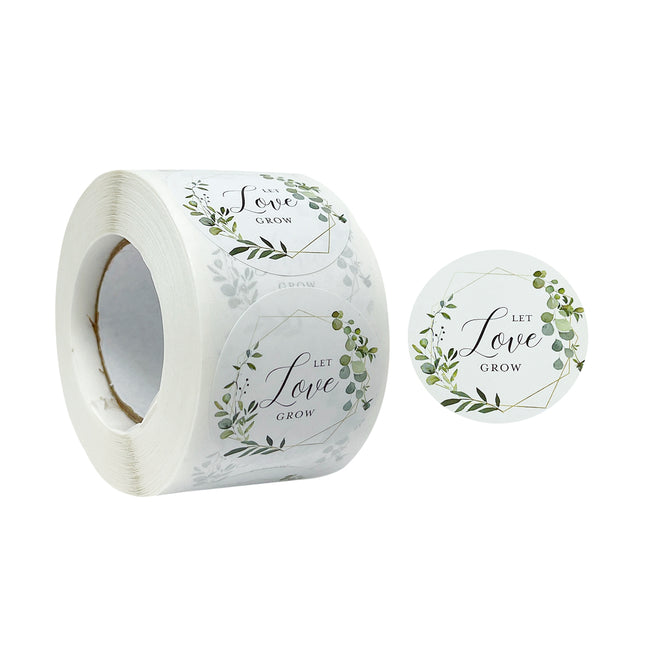 Wrapables 1.5 inch Let Love Grow Stickers Roll, Sealing Stickers and Labels for Cards, Envelopes, Bags, Gift Boxes, Weddings, Baby Showers (500pcs)