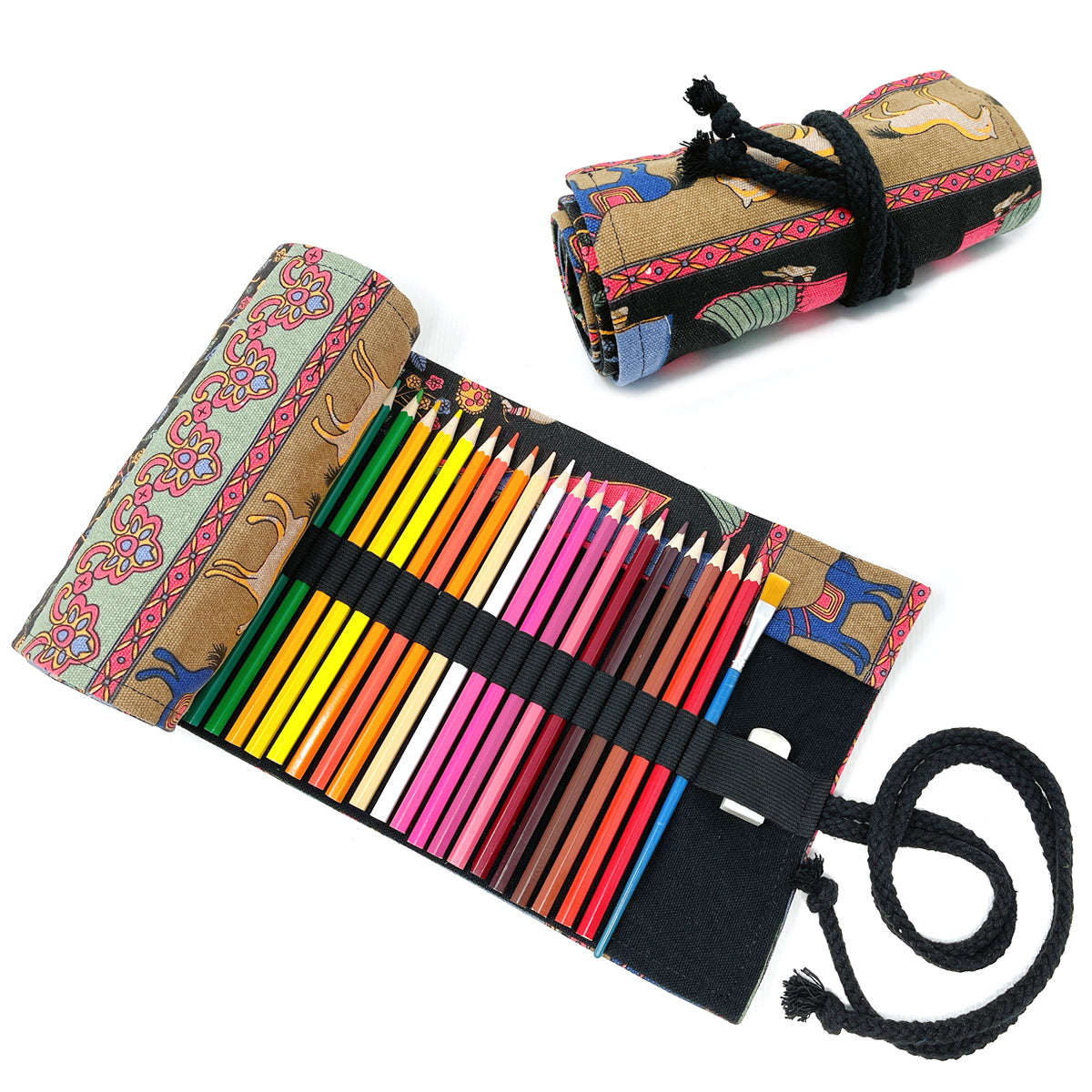 Wrapables Pencil Roll Organizer, Colored Pencil Wrap Pouch (72 Slots) Horses & Maidens