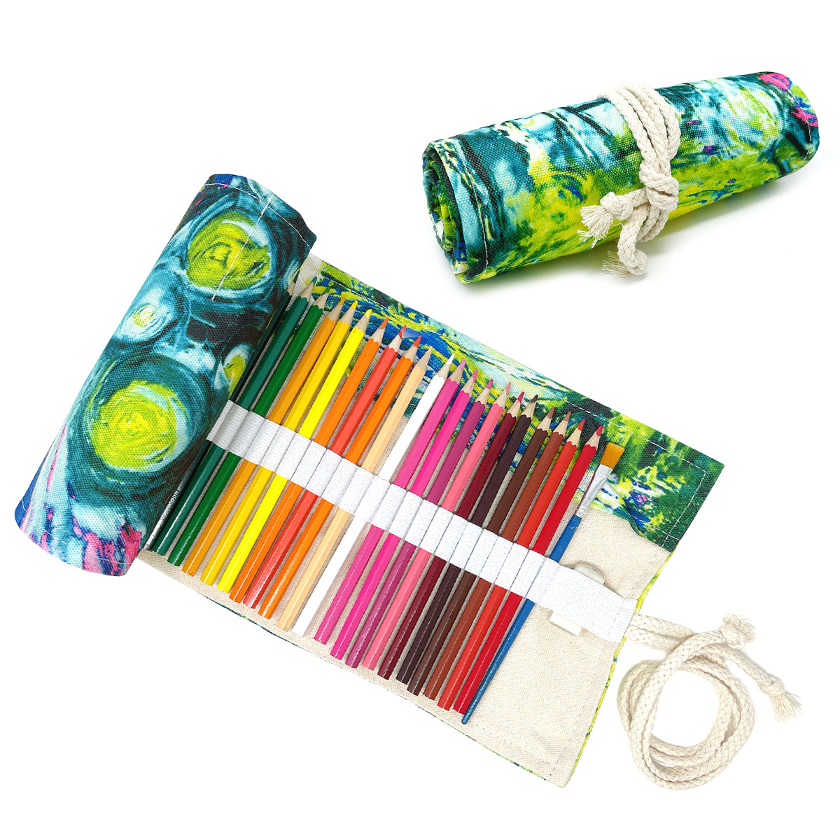 Wrapables Pencil Roll Organizer, Colored Pencil Wrap Pouch (72 Slots) Vibrant Leaves