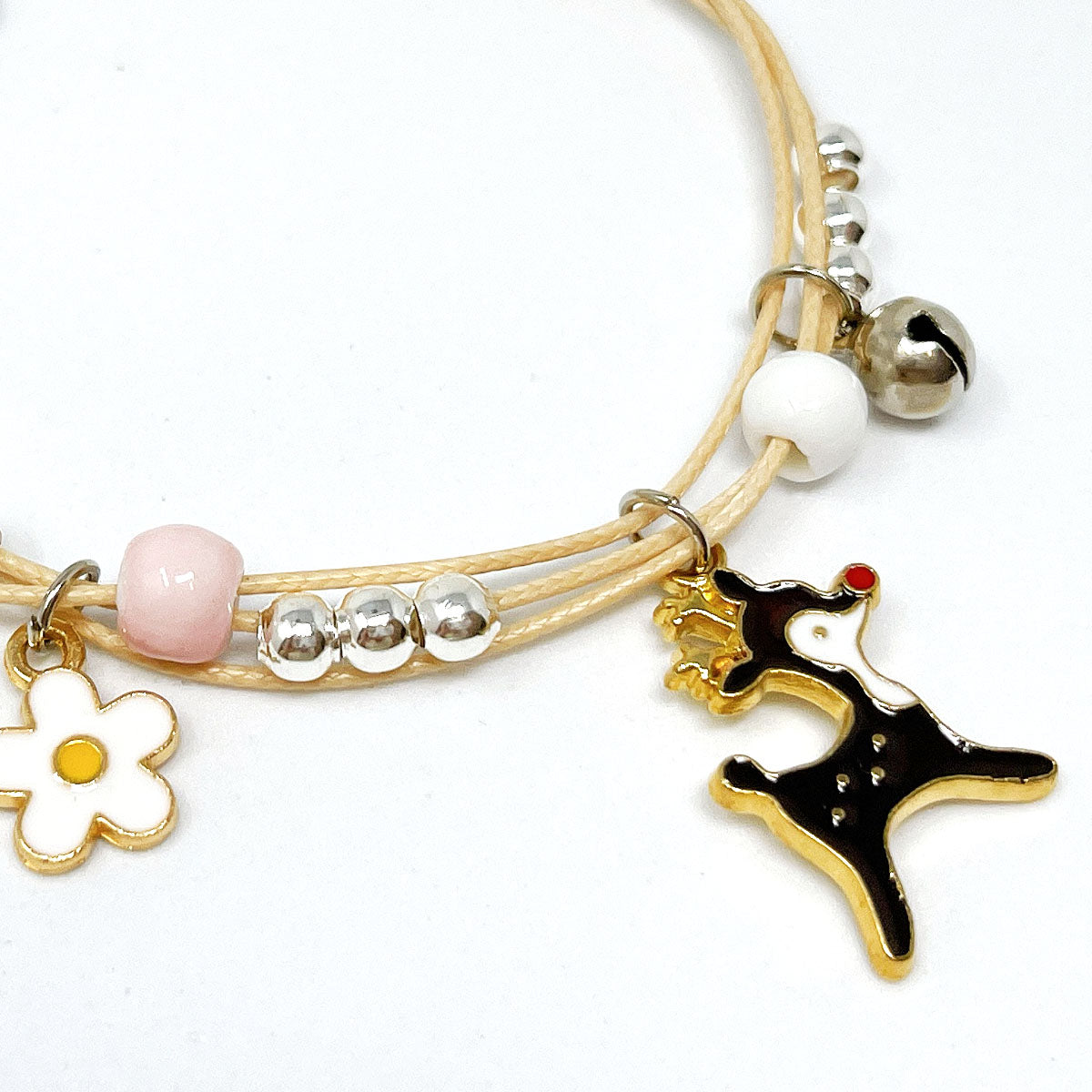 Wrapables Friendship Beaded Enamel Charm Bracelet Pink Crown Bunny Crystal Beads