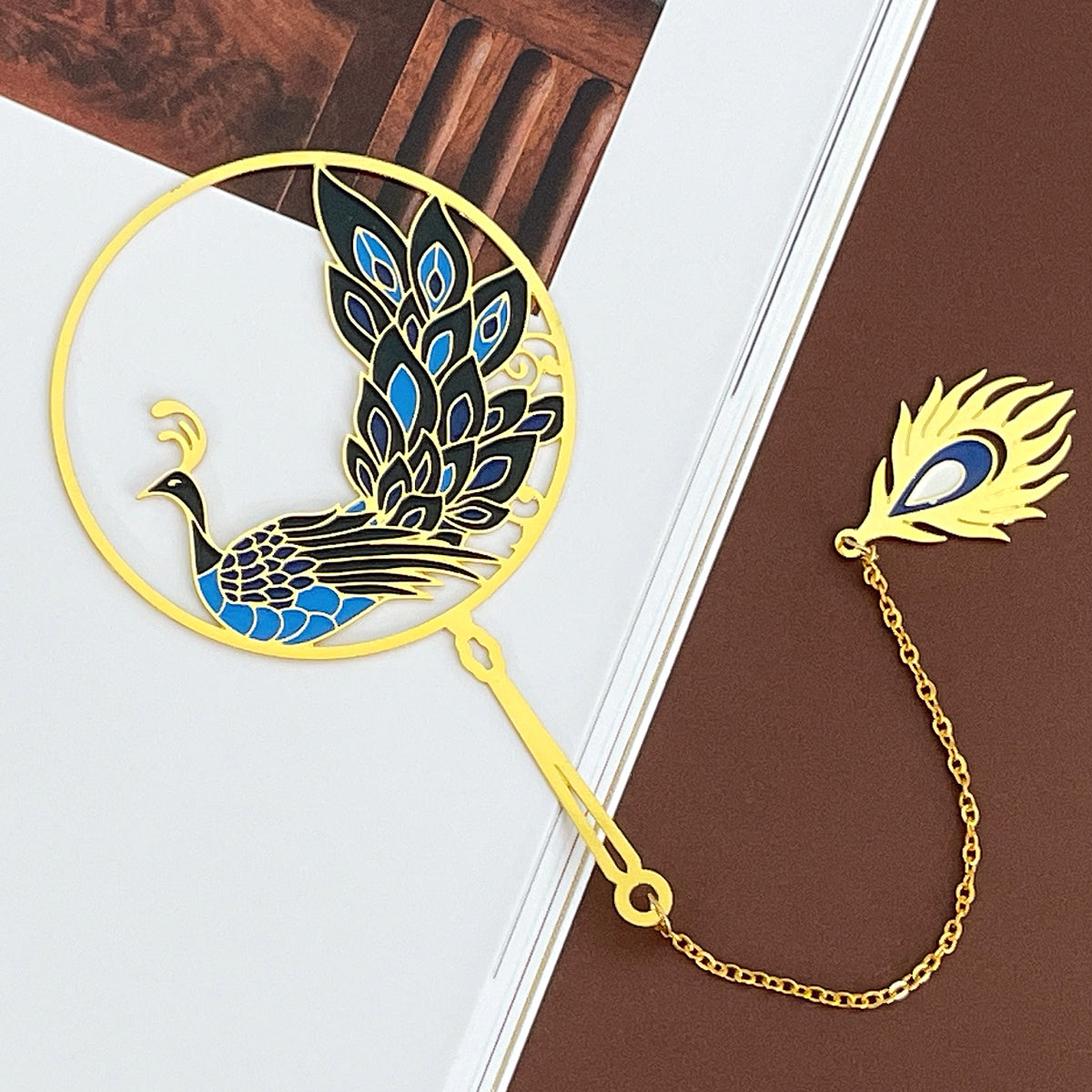 Wrapables Metallic Bookmark with Pendant for Book Lovers and Readers, Peacock