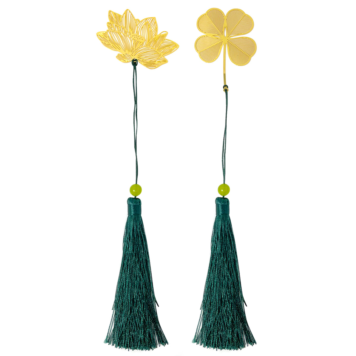 Wrapables Metallic Bookmark with Tassel for Book Lovers & Readers (Set of 2), Lotus & Clover