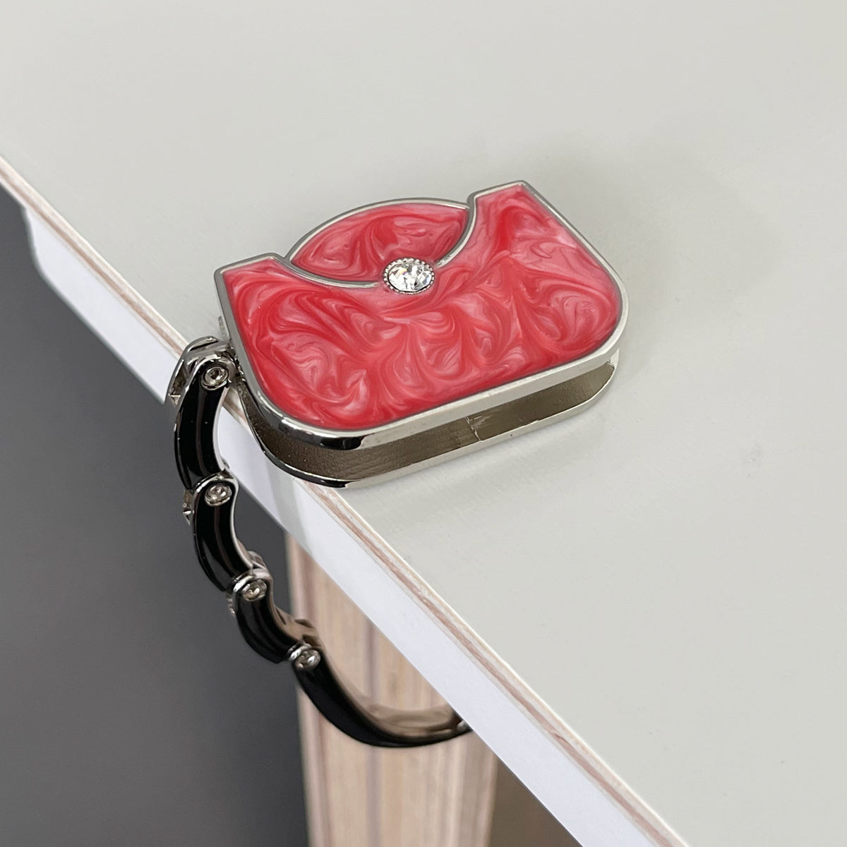 Wrapables Stylish Purse Hook Hanger, Foldable Handbag Table Hanger Rose Baguette