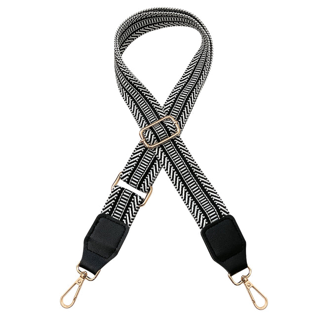 Wrapables Wide Adjustable Crossbody Handbag Strap, Women's Replacement Bag Strap for Purses, Black w/ Leather Ends