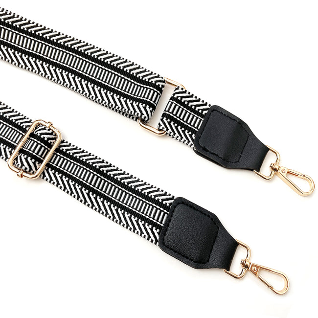 Wrapables Wide Adjustable Crossbody Handbag Strap, Women's Replacement Bag Strap for Purses, Black w/ Leather Ends