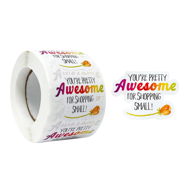Wrapables You're Awesome Small Business Thank You Stickers Roll, Sealing Stickers and Labels for Boxes, Envelopes, Bags and Packages (500pcs)