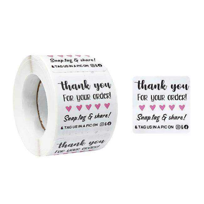 Wrapables Snap Tag & Share Small Business Thank You Stickers Roll, Sealing Stickers and Labels for Boxes, Envelopes, Bags and Packages (500pcs)