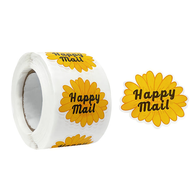 Wrapables Happy Mail Floral Small Business Thank You Stickers Roll, Sealing Stickers and Labels for Boxes, Envelopes, Bags and Packages (500pcs)