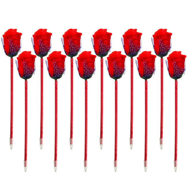 Wrapables Rose Flower Ballpoint Pens, Novelty Pens for Office, Valentine's Day, Mother's Day, and Party Favors (Set of 12)