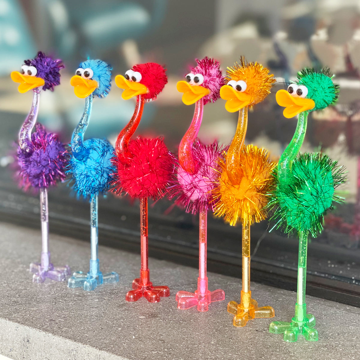 Wrapables Ostrich Ballpoint Pens, Novelty Pens for Office and Party Favors (Set of 6)