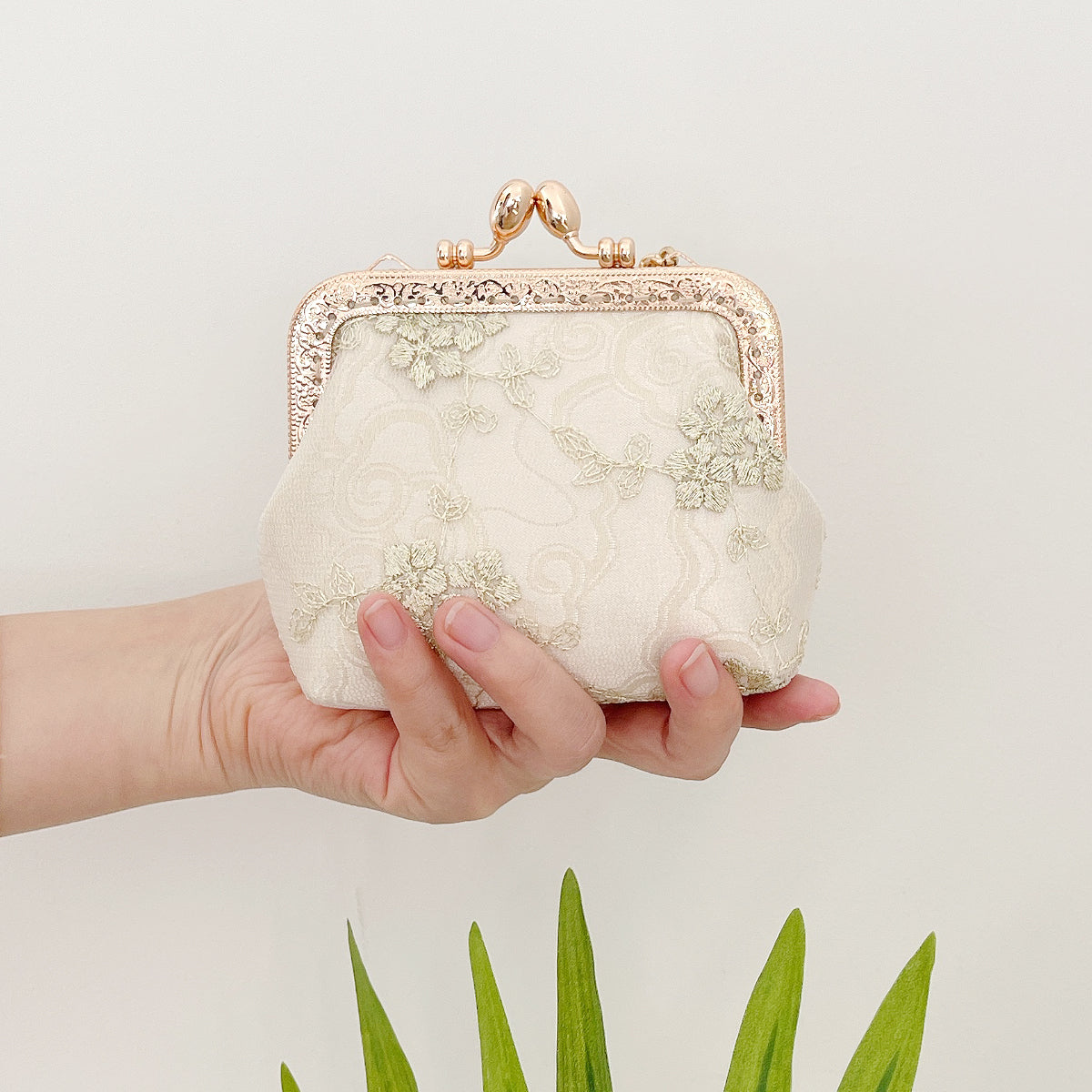 Handmade Bridal Clutch Purse In Ivory Lace With Pom Pom Flowers by