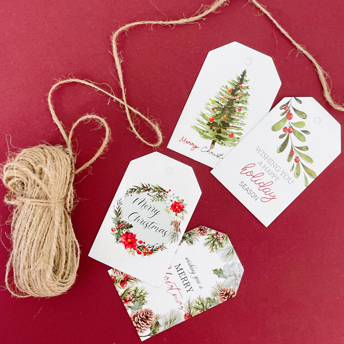 Wrapables Merry Christmas Gift Tags/Kraft Hang Tags with Jute Strings for Gift-Wrapping, Labeling, Package Decoration, (100pcs)