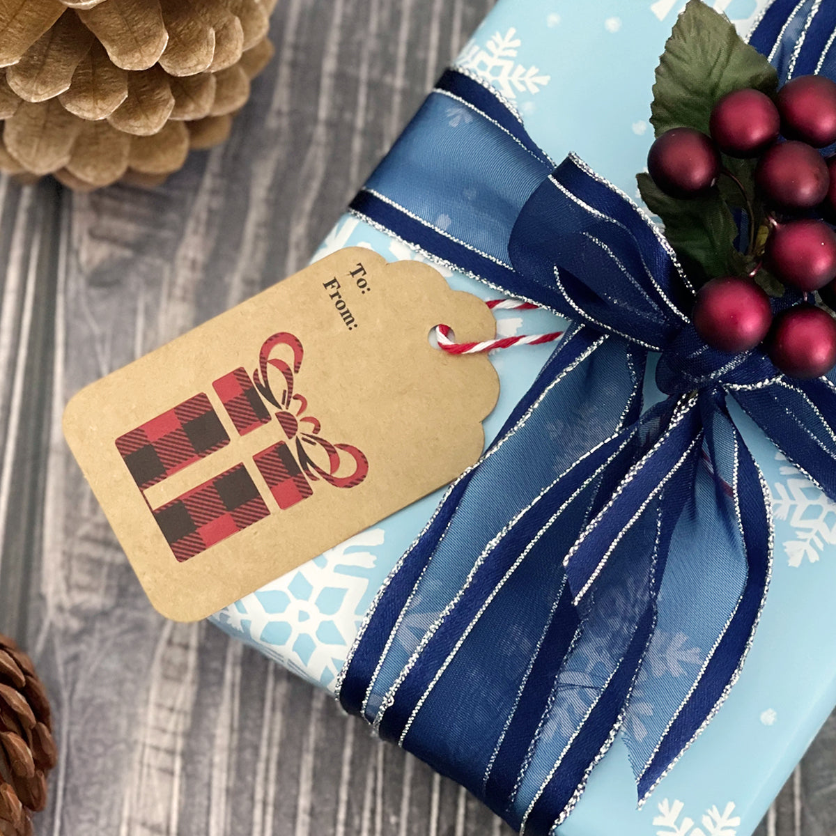 Wrapables Red Plaid Christmas Holiday Gift Tags/Kraft Paper Hang Tags with Bakers Twine and Jute String (120pcs) Natural