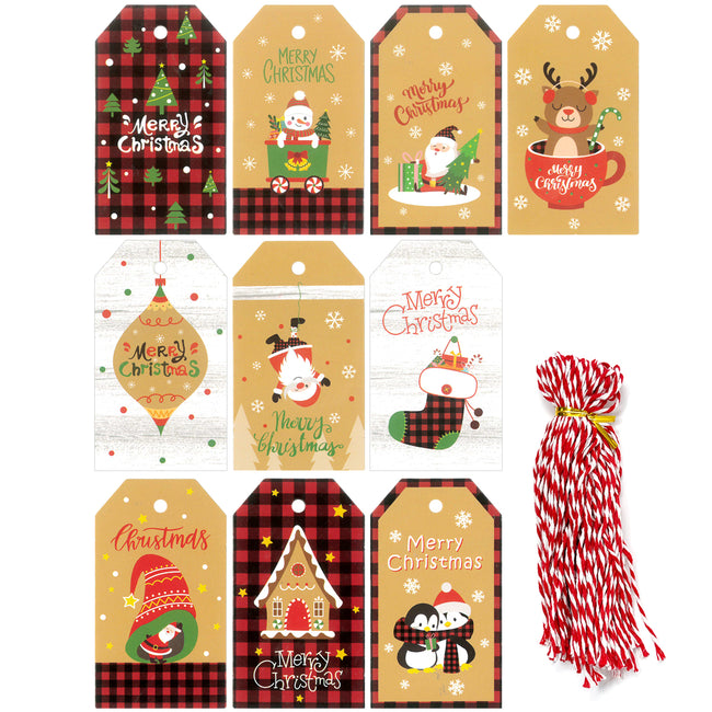 Wrapables Fun & Festive Christmas Holiday Gift Tags/Kraft Paper Hang Tags for Gift-Wrapping, Labelling, Package Decoration, (50pcs)