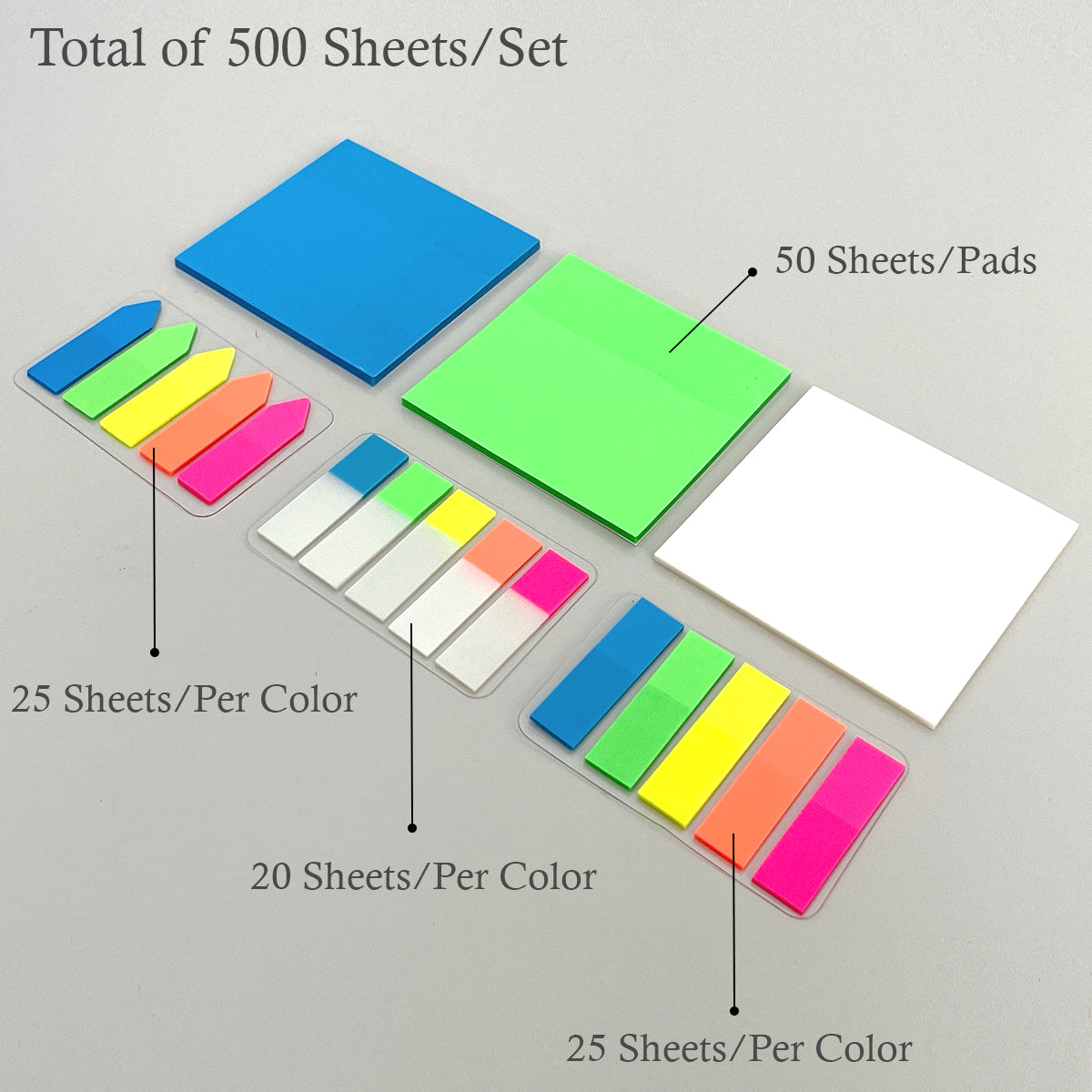 Wrapables 500pcs Transparent Sticky Notes Set, Memo Note Pads, Book Tabs, Page Markers, Sticky Notes, School and Office Supplies