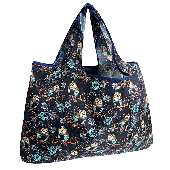 Wrapables Large Nylon Reusable Shopping Bag, Foldable Shopping Tote Bag, Reusable Grocery Bag, Travel Bag, Deco Owls