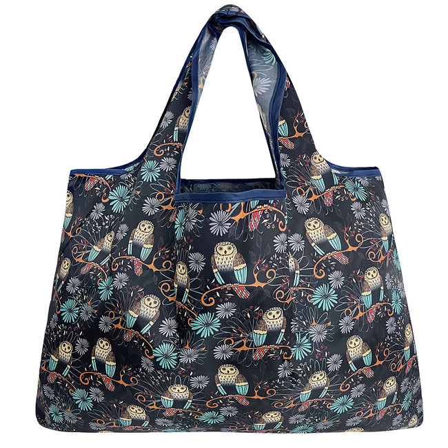 Wrapables Large Nylon Reusable Shopping Bag, Foldable Shopping Tote Bag, Reusable Grocery Bag, Travel Bag, Deco Owls