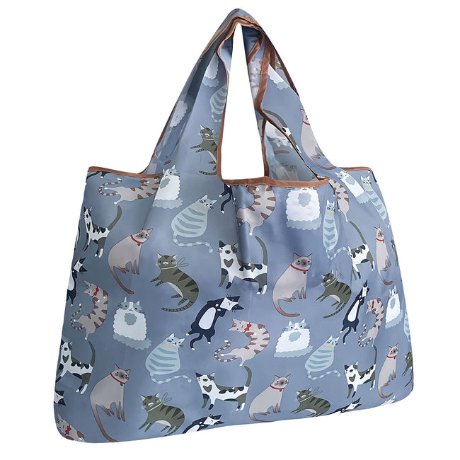 Wrapables Large Nylon Reusable Shopping Bag, Foldable Shopping Tote Bag, Reusable Grocery Bag, Travel Bag, Cool Felines
