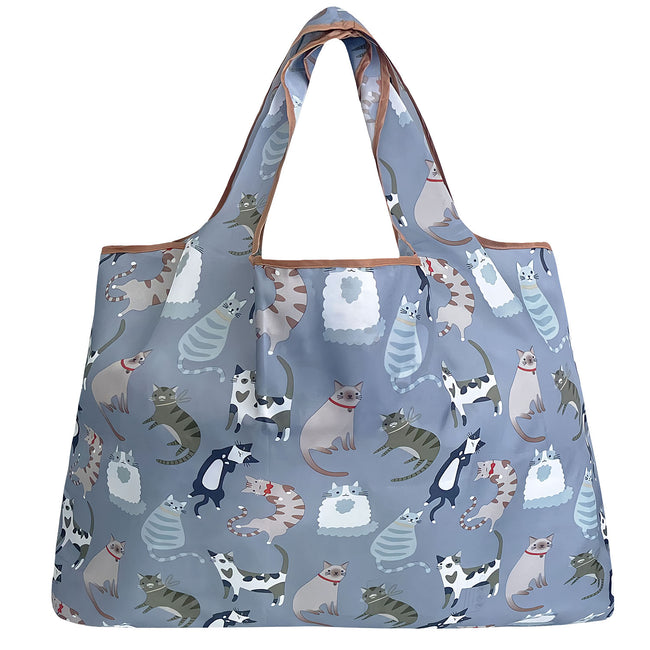Wrapables Large Nylon Reusable Shopping Bag, Foldable Shopping Tote Bag, Reusable Grocery Bag, Travel Bag, Cool Felines