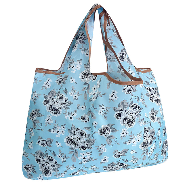 Wrapables Large Nylon Reusable Shopping Bag, Foldable Shopping Tote Bag, Reusable Grocery Bag, Travel Bag, Gray Floral