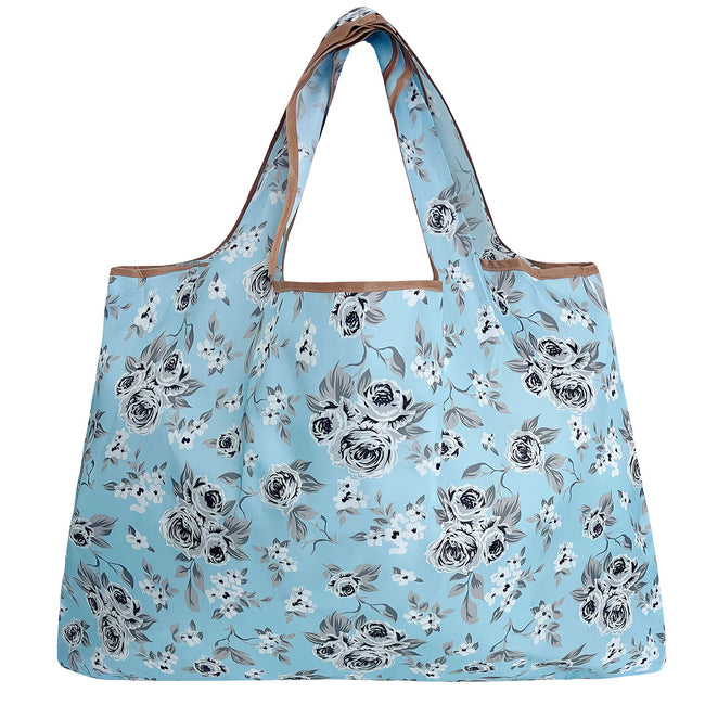 Wrapables Large Nylon Reusable Shopping Bag, Foldable Shopping Tote Bag, Reusable Grocery Bag, Travel Bag, Gray Floral
