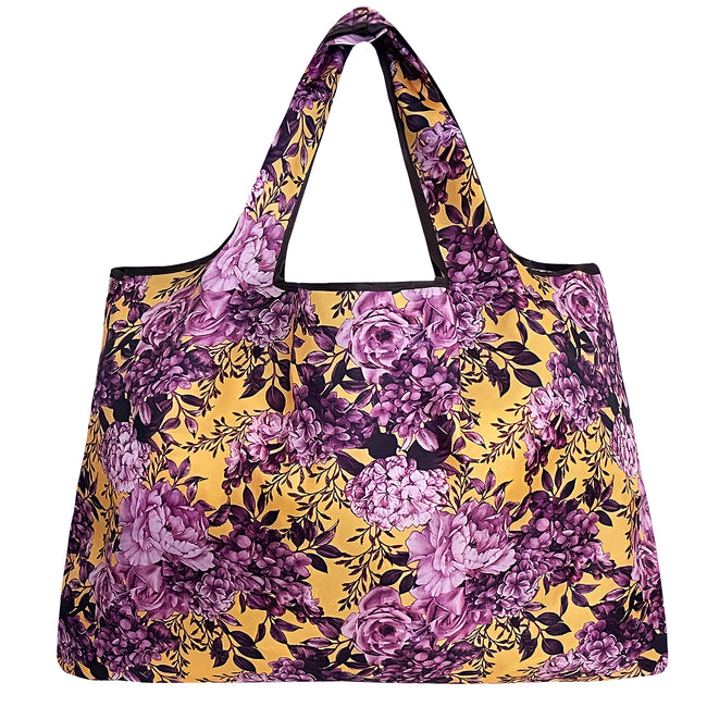 Wrapables Large Nylon Reusable Shopping Bag, Foldable Shopping Tote Bag, Reusable Grocery Bag, Travel Bag, Lavender Bloom