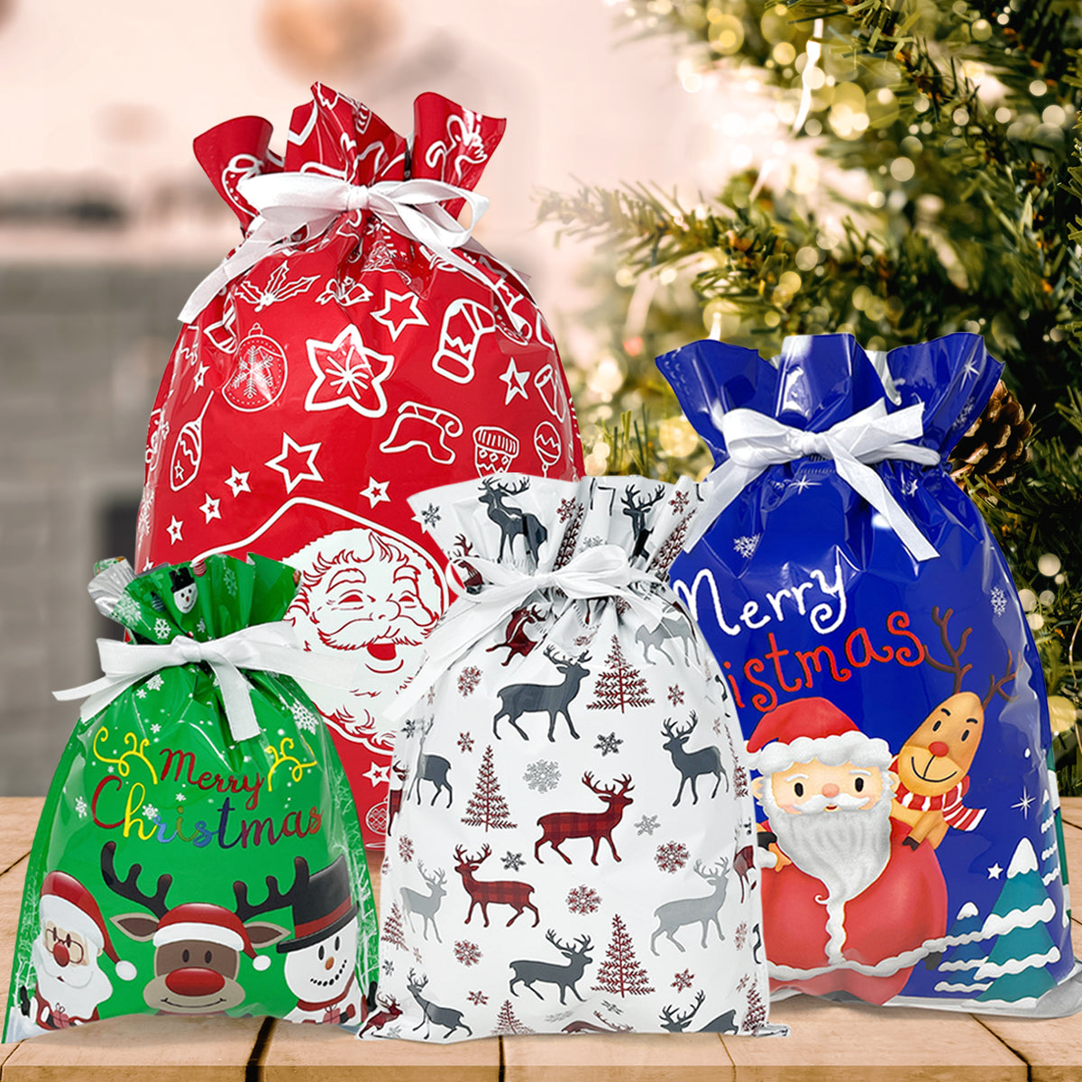 New Year 2022 Large Christmas Stocking Bags Linen Santa Sacks Christmas  Gift Bag Santa Claus Present
