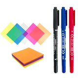 Wrapables Transparent Sticky Notes with Dual Tip Marker Pens for Home, School, Office