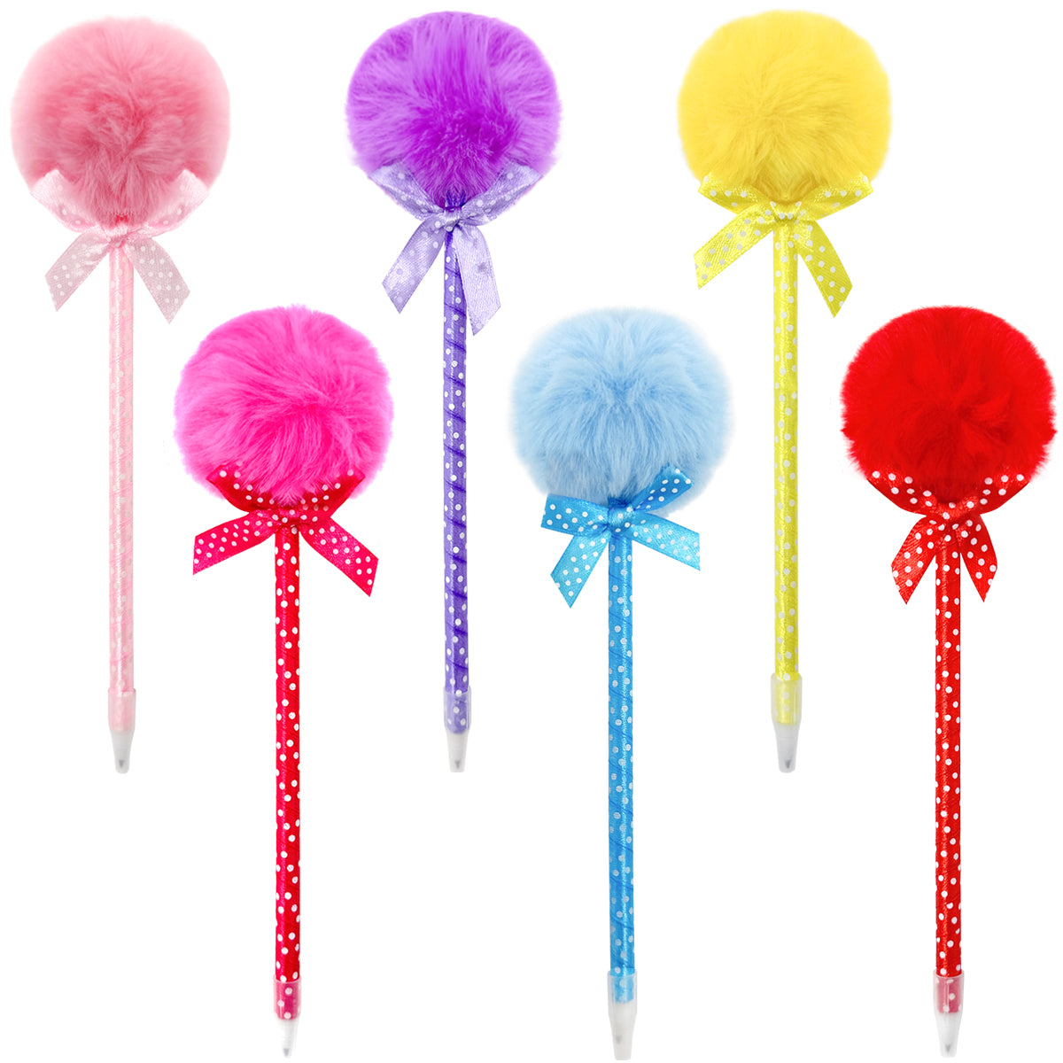 Wrapables Fluffy Ball Pom Pom Balpoint Pens (Set of 6)