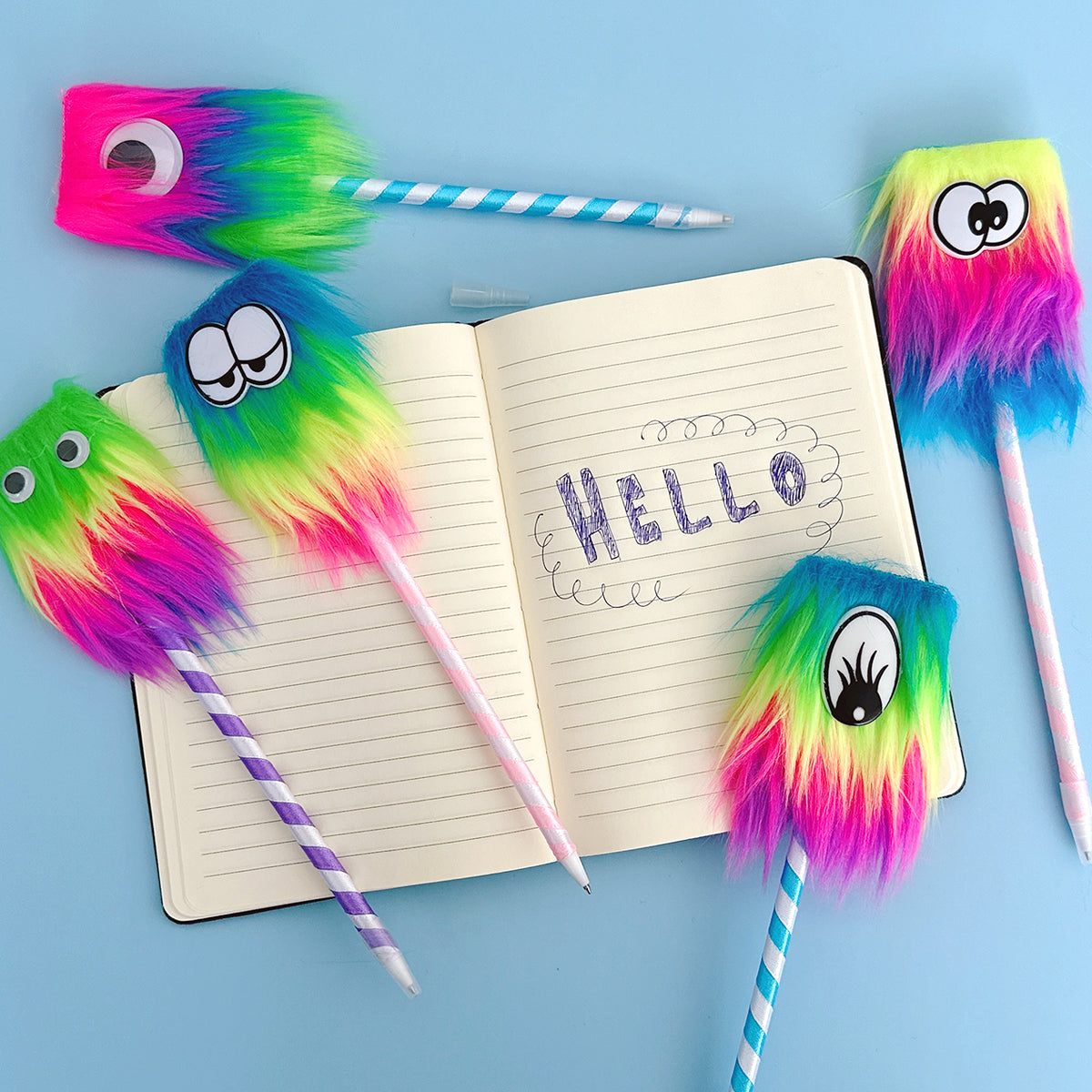 Wrapables Fluffy Rainbow Monster Pens (Set of 5)