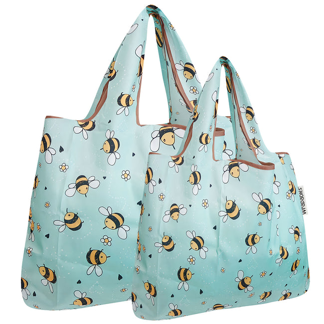 Wrapables Nylon Reusable Shopping Bags, Foldable Shopping Tote Bags, Reusable Grocery Bags, Travel Bags LS (set of 2), Bumble Bees
