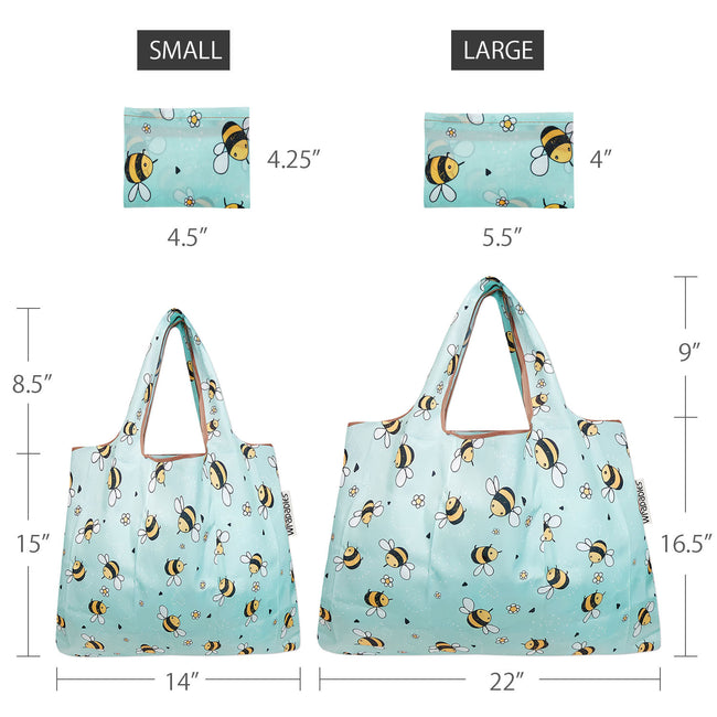 Wrapables Nylon Reusable Shopping Bags, Foldable Shopping Tote Bags, Reusable Grocery Bags, Travel Bags LS (set of 2), Bumble Bees