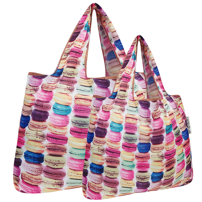 Wrapables Nylon Reusable Shopping Bags, Foldable Shopping Tote Bags, Reusable Grocery Bags, Travel Bags LS (set of 2), Macarons