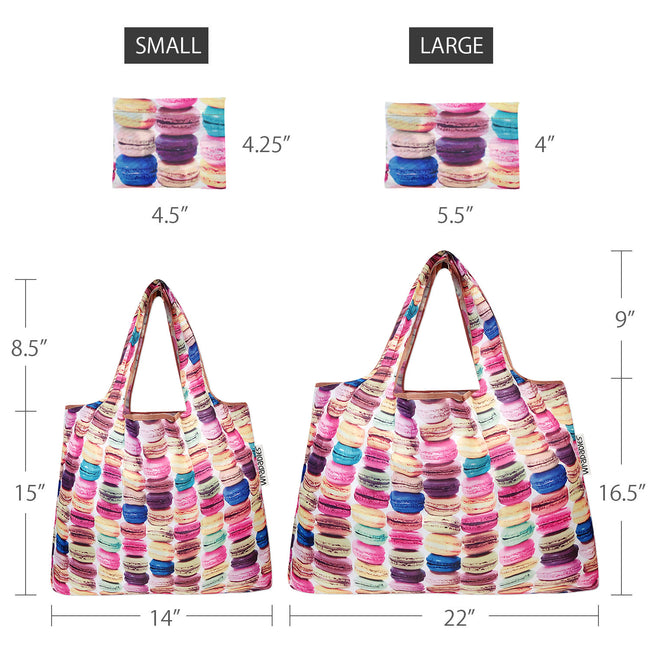 Wrapables Nylon Reusable Shopping Bags, Foldable Shopping Tote Bags, Reusable Grocery Bags, Travel Bags LS (set of 2), Macarons